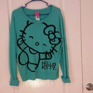 Hello Kitty Teal Crewneck Sweater with Black Graphic